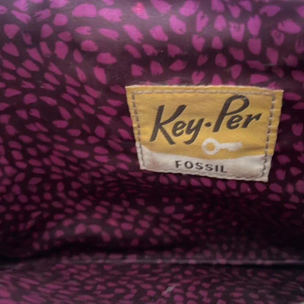 FOSSIL KeyPer Cosmetic Case Bag Coated Canvas Multicolor Abstract Zip Pouch 11X6